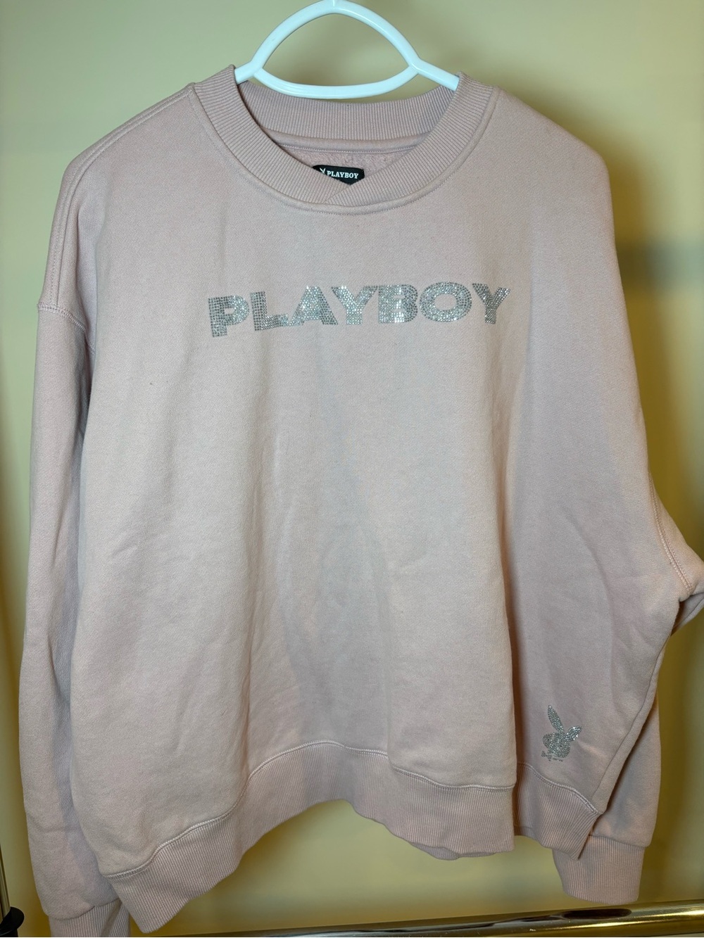 PLAYBOY Pale Pink Crewneck Sweatshirt with Glitter Logo